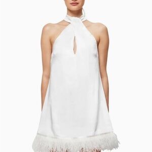 elliatt rachel white feather detail halter neck Mini bride bridal dress medium